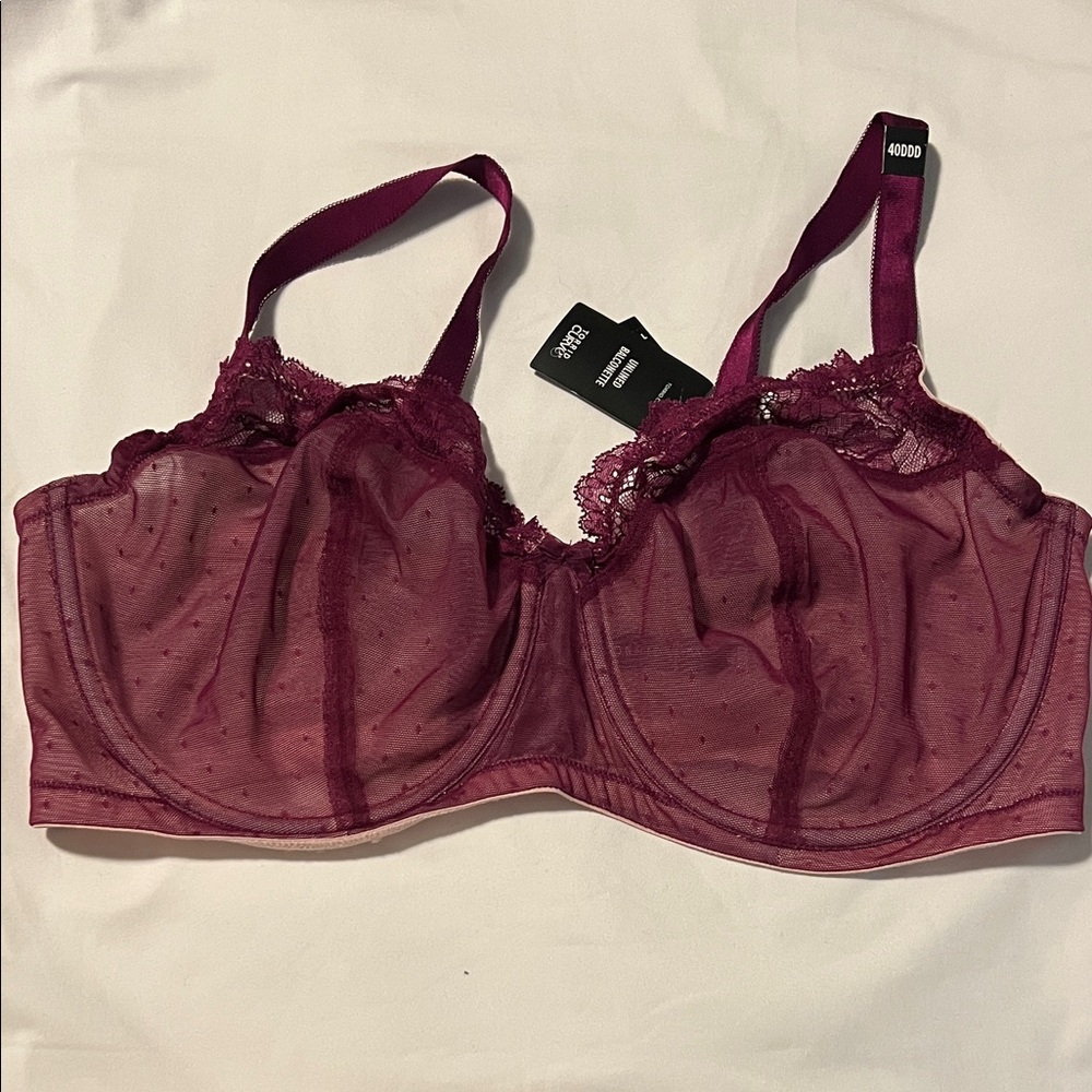 TORRID 40 DDD Lace Underwire Bra Plum Burgundy Balconette NEW WITH TAGS